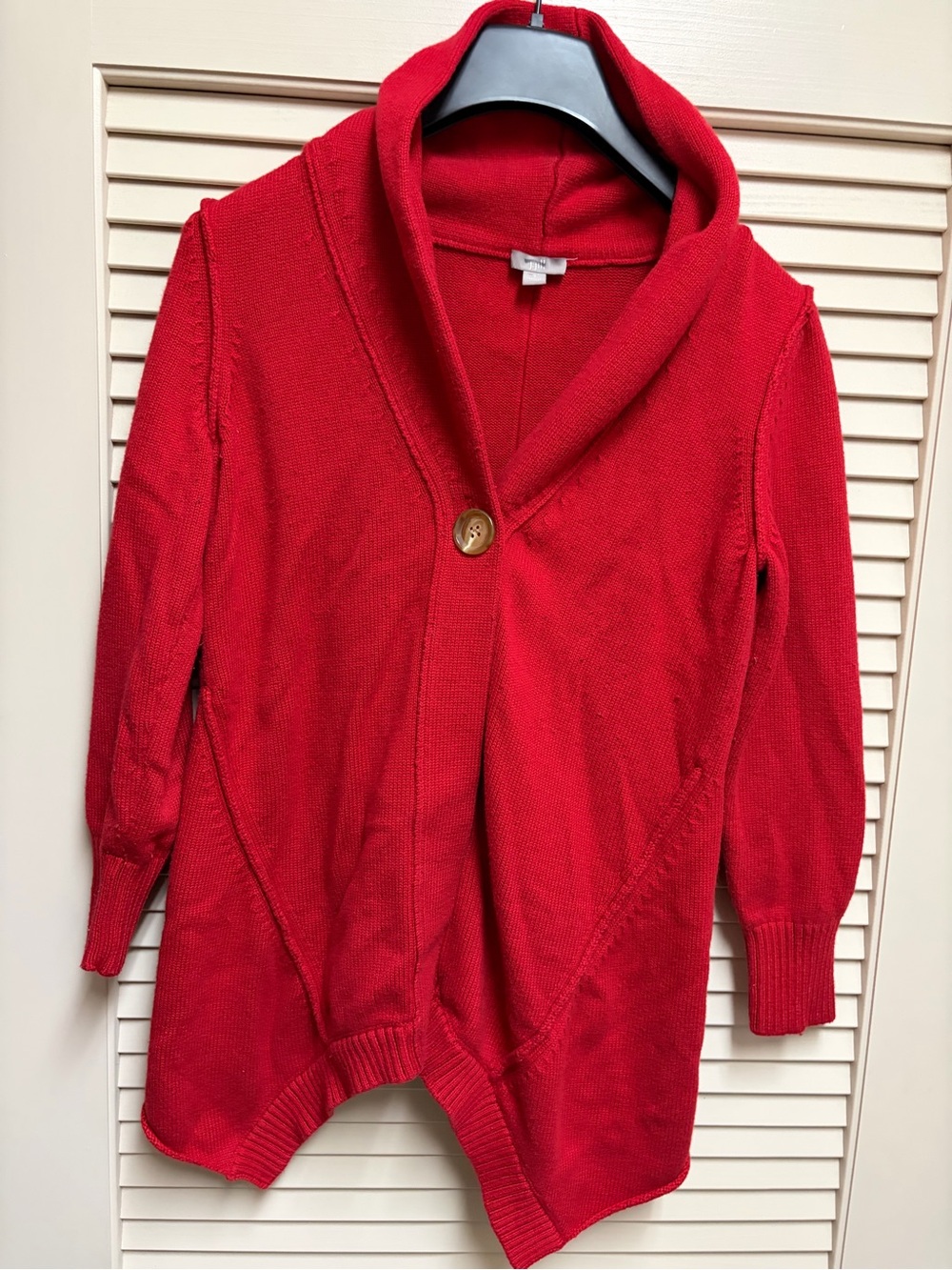 J Jill Women S Red Cardigan Sweater Wool Blend Asymmetrical Handkerchief Hem